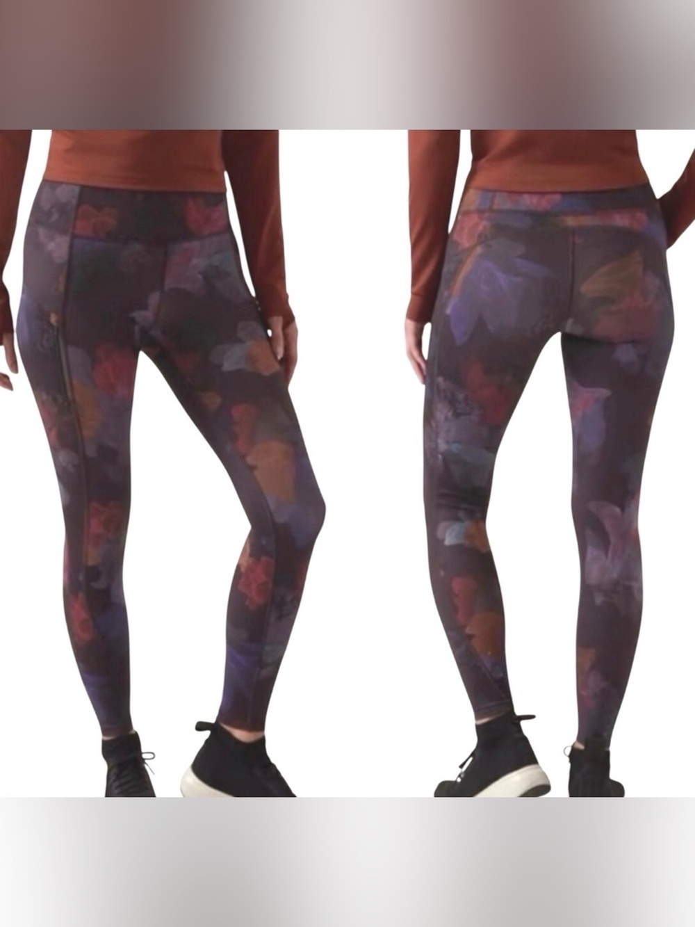 Athleta Rainier Printed Reflective Tights Womens Sin Night Bloom Black Running